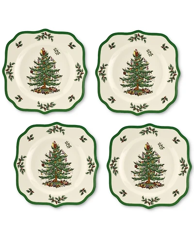 Spode Christmas Tree Scalloped 9" Salad Plate, Set of 4