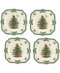 Spode Christmas Tree Scalloped 9" Salad Plate, Set of 4