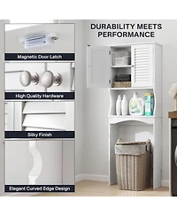 Vanirror 23x67" White Over The Storage Cabinet - 3-Tier Bathroom Organizer with Adjustable Shelves & Louvered Doors