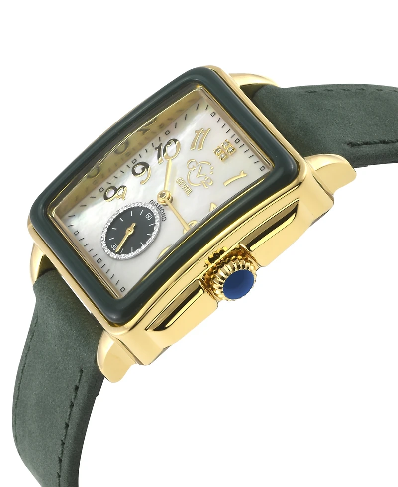 GV2 by Gevril Women's Bari Diva Iron Green Leather Strap Watch, 34mm