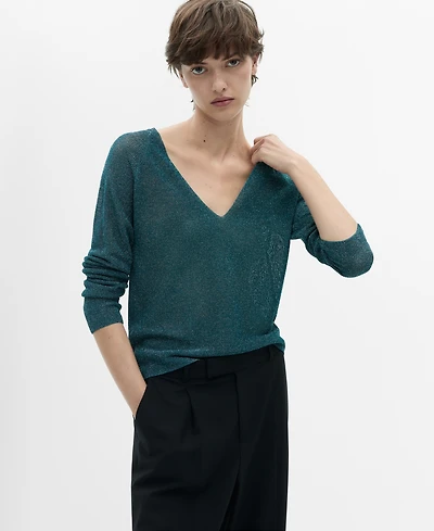 Mango Women's V-Neck Lurex Sweater