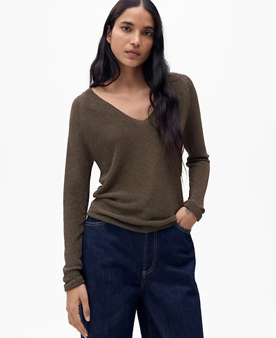 Mango Women's V-Neck Lurex Sweater