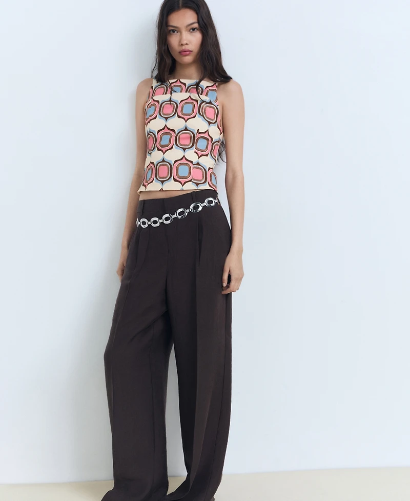 Mango Women's Printed Boat-Neck Top