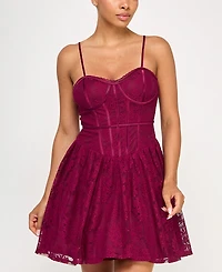 Seni & Cade Juniors' Sweetheart Neck Sleeveless Lace Corset Dress