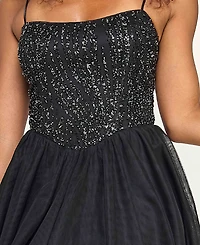 Seni & Cade Juniors' Sequin Top Tulle Bottom Short Dress