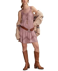 Lucky Brand Women's Mesh Tiered Crewneck Mini Dress