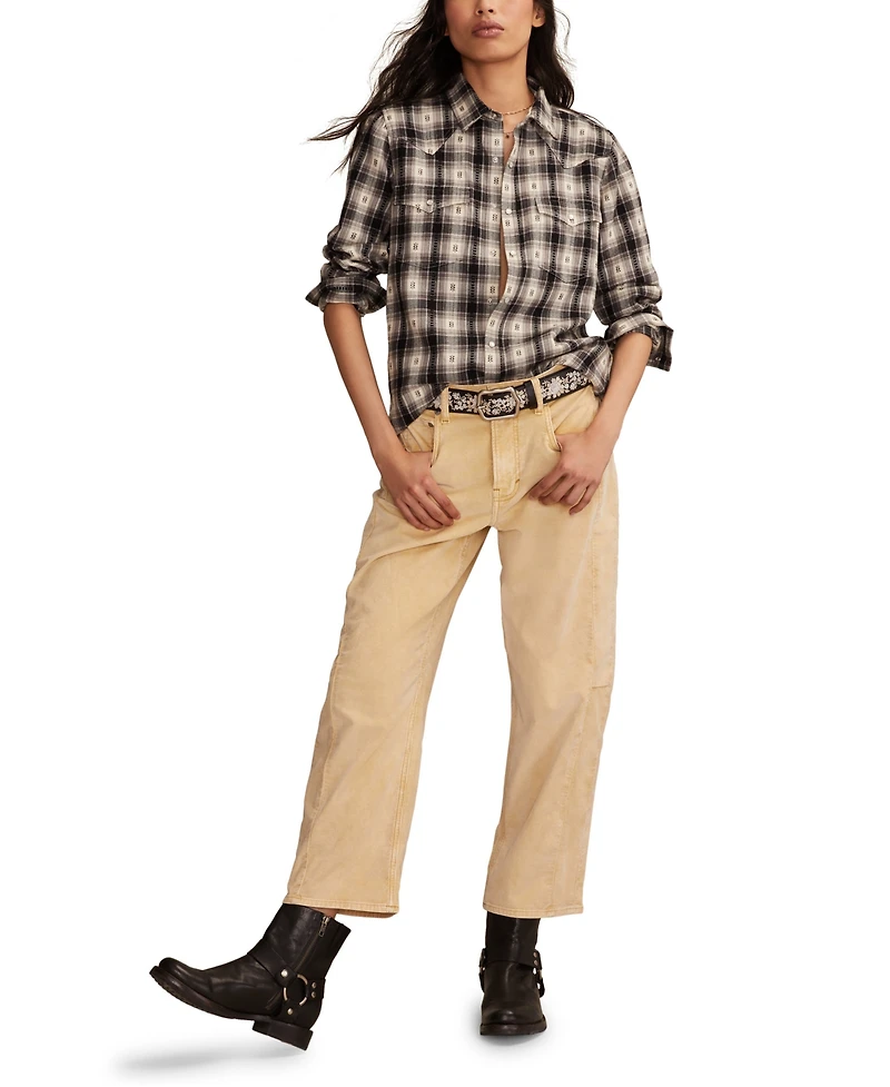 Lucky Brand Women's Western Flannel Long Sleeve Button Down Shirt