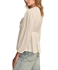 Lucky Brand Women's Embroidered Yoke Square Neck Top
