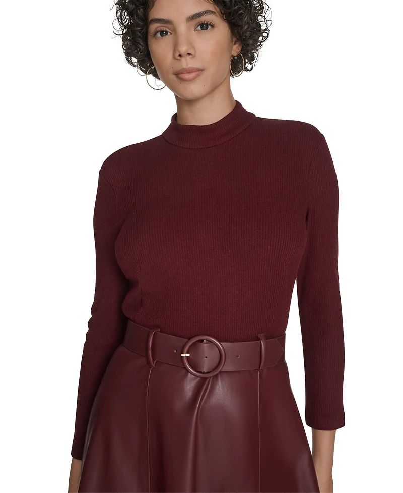 Calvin Klein Women's Pleather Combo Midi Dress
