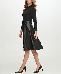Calvin Klein Women's Ponte Pleather Combo Dress
