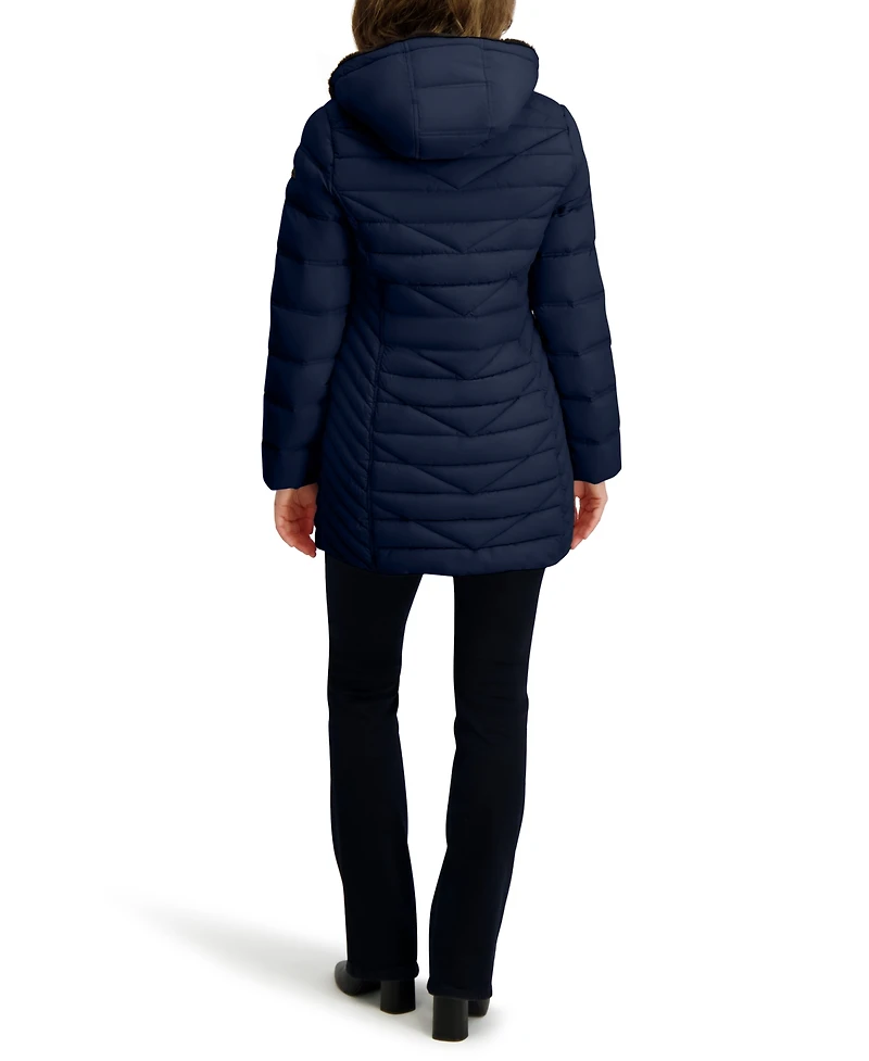 Nautica Women's Faux-Fur-Lined Hooded Puffer Coat