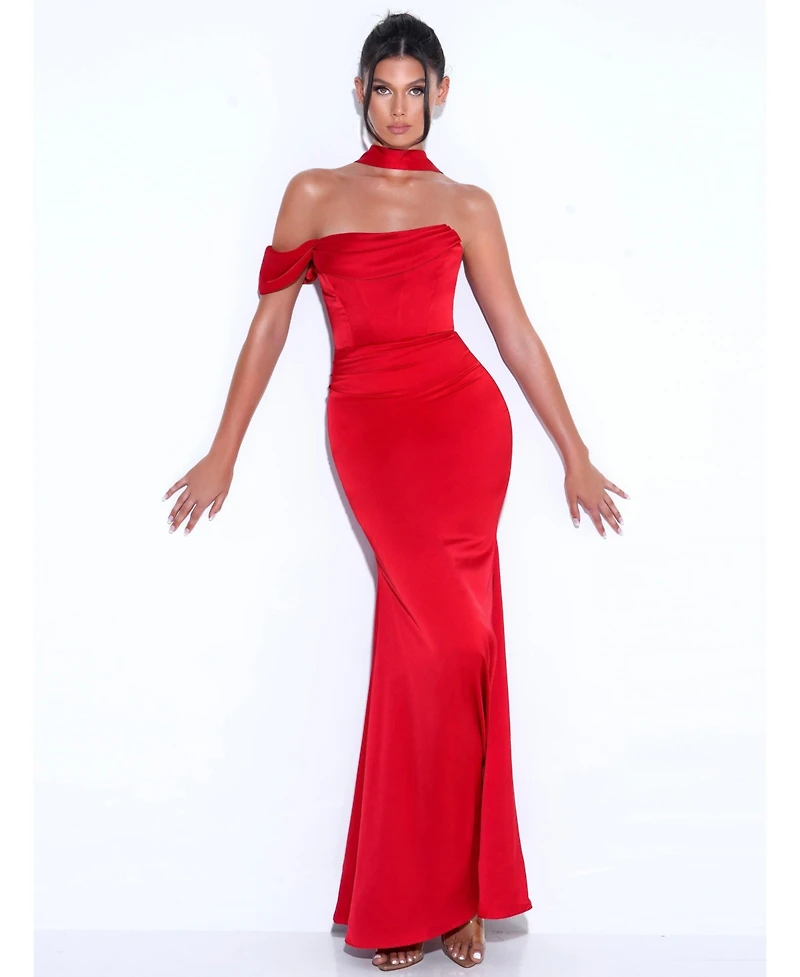 Miss Circle Women Ivona Halter Neck Double Duchess Satin Gown