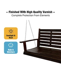 Wooden Porch Swing, Ergonomic Seat, Bench Swing with Hanging Chains and 7mm Springs, Heavy Duty 880 Lbs, for Outdoor Patio Garden Yard (Deep Brown, 3-