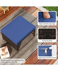 Costway Patio Pe Rattan Ottomans with Soft Zippered Cushions for Deck Outdoor
