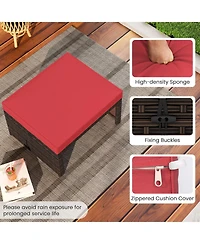 Costway Patio Pe Rattan Ottomans with Soft Zippered Cushions for Deck Outdoor