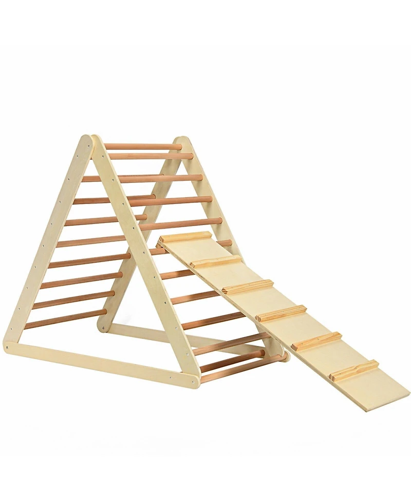 Akiudex Foldable Wooden Triangle Climber with Reversible Ramp for Kids