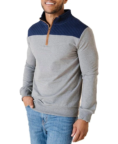 Hope & Henry Men's Organic French Terry Half Zip Pullover with Quilted Yoke