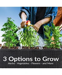 3-Section Wicker Planter Box for Indoor or Outdoor Use - Black