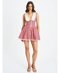 Miss Circle Women's Nala Red Gingham Eyelet Lace Trim Peterpan Collar Mini Dress
