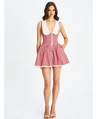 Miss Circle Women's Nala Red Gingham Eyelet Lace Trim Peterpan Collar Mini Dress