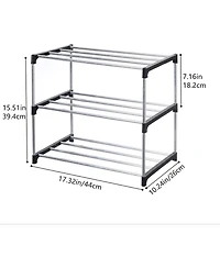 Vanirror Stackable Small Shoe Rack, Entryway, Hallway and Closet Space Saving Storage and Organization (3-Tier, Black)