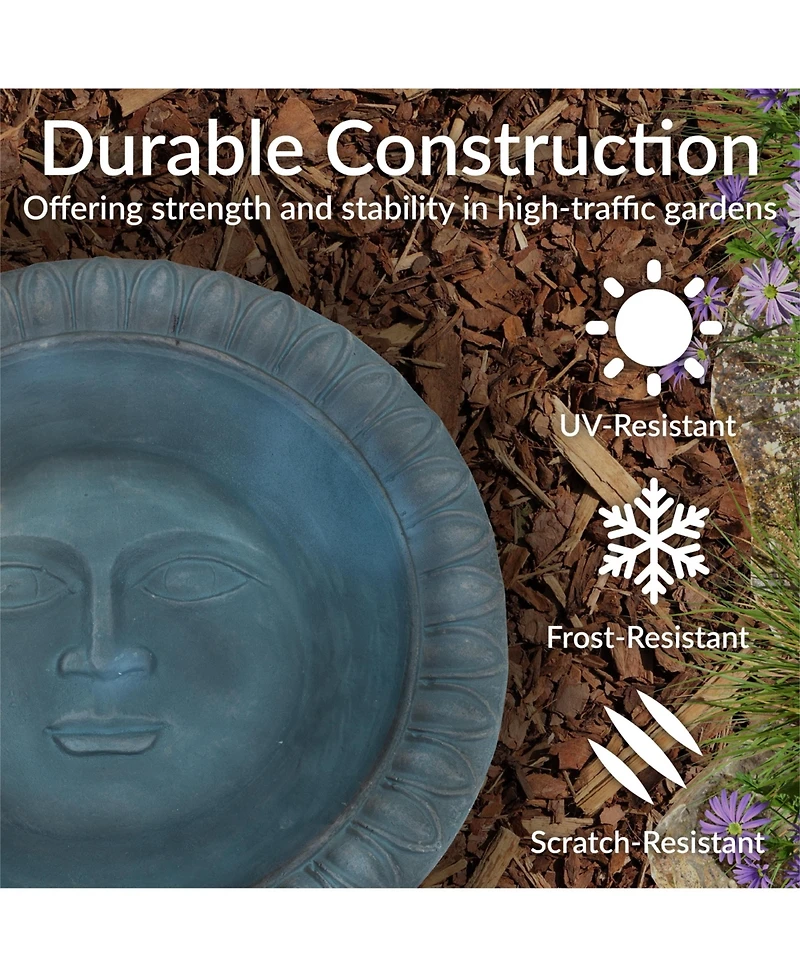 Sunnydaze Decor Outdoor Glass Fiber Reinforced Concrete Patio Garden Facade du Soleil Bird Bath - 26"