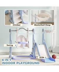 Qaba 4 in 1 Toddler Slide and Swing Set w/ Climber, Basketball Hoop,