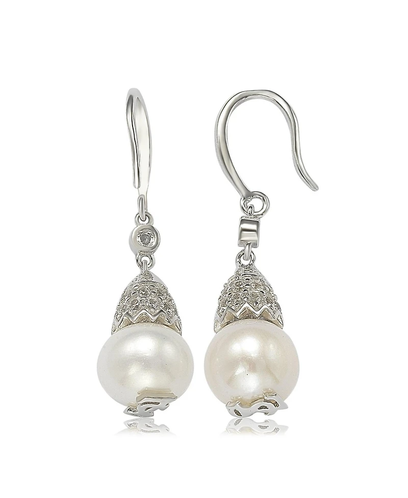 Suzy Levian New York Suzy Levian Sterling Silver Pearl & White Sapphire Hook Earrings