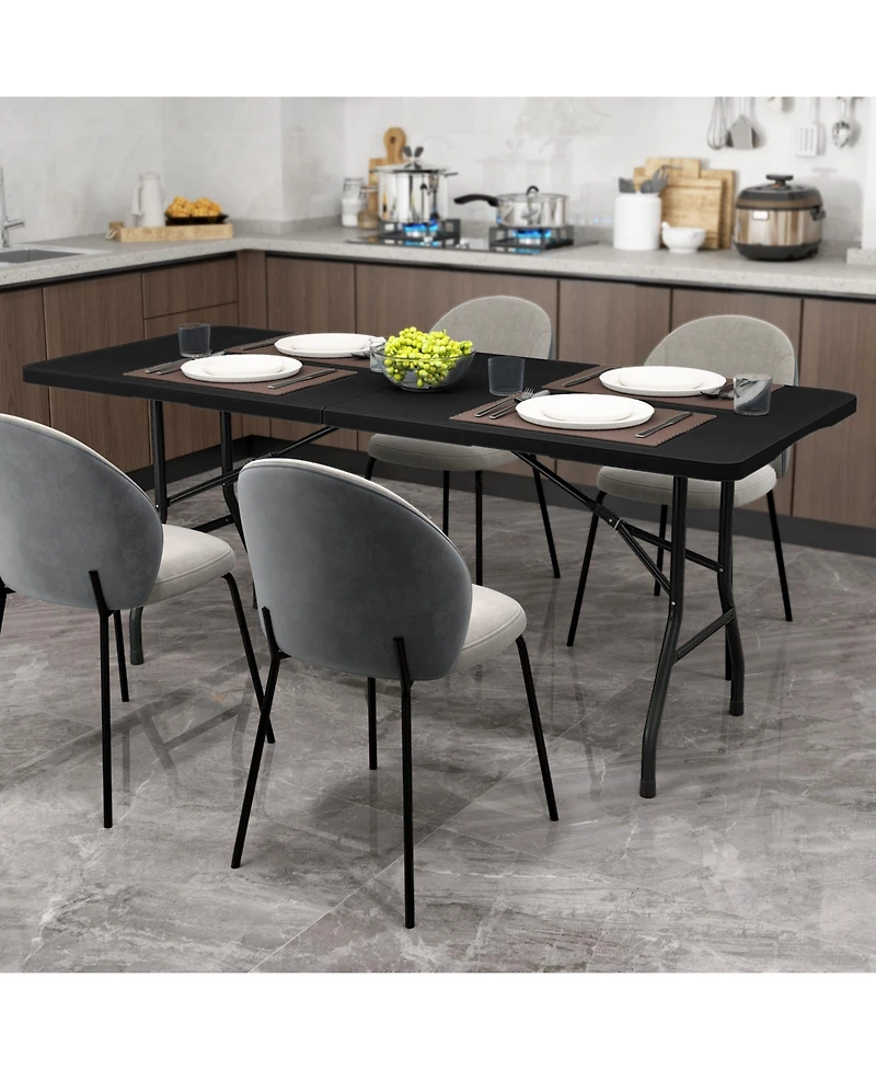6 Feet Portable Folding Table 350 lbs Capacity Fold-in-Half with Hdpe Tabletop