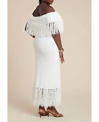 Eloquii Women's Plus Textured Fringe Sweater Dress