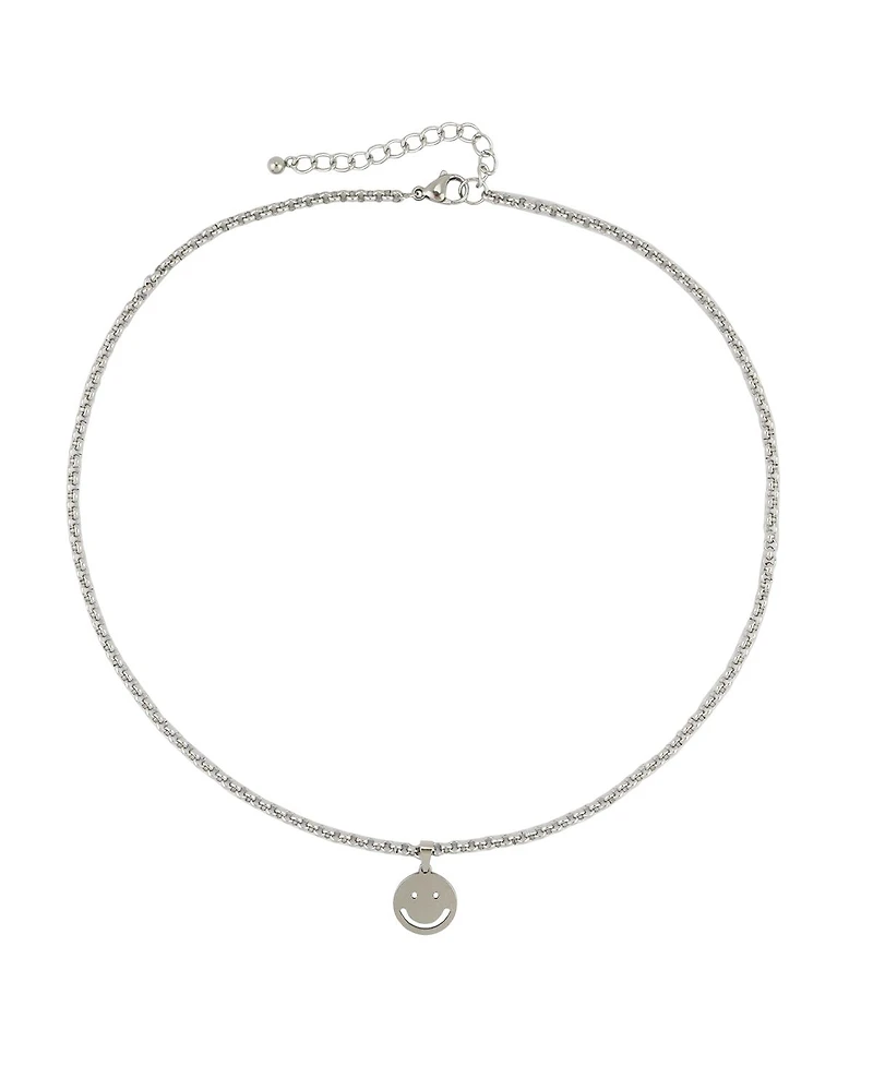 Rebl Jewelry Stainless Steel Smiley Face Pendant Necklace, 18" + 2" Extender