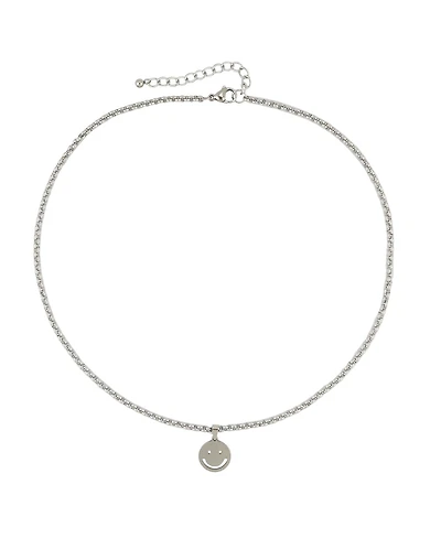 Rebl Jewelry Stainless Steel Smiley Face Pendant Necklace, 18" + 2" Extender
