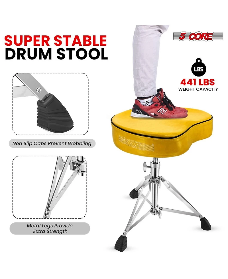 5 Core Drum Throne 4" Padded Guitar Stool Drummer Chair Adjustable Musician Seat