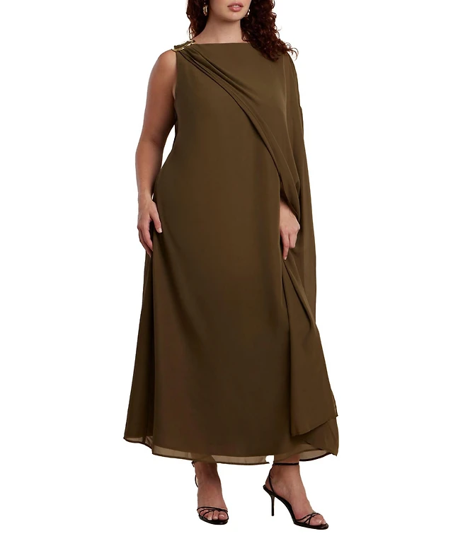 cape maxi dress plus size Jessica London Georgette Maxi Cape Sleeve Dress