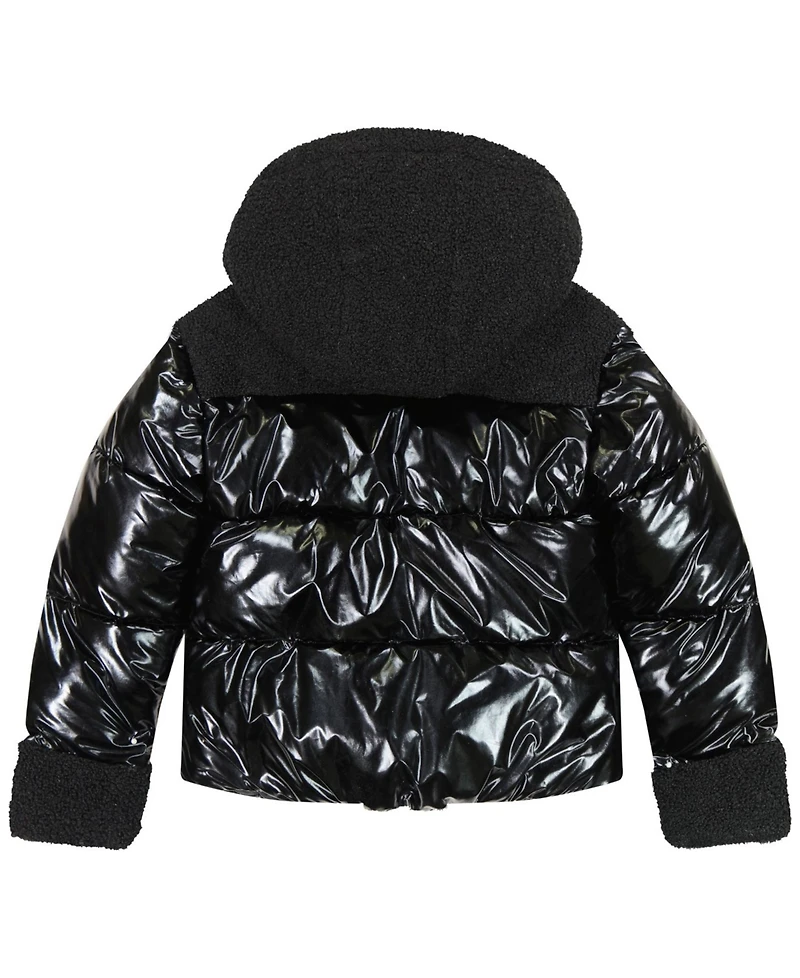 Sam Edelman Big Girls Metallic Mixed Media Puffer Jacket