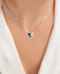 Malachite and Cubic Zirconia Butterfly Ring Necklace Set Sterling Silver