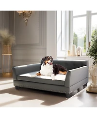 Bingopaw Large Furniture Style Scratching Resistant Leather Dog Sofa Bed for Pets up to 120lbs