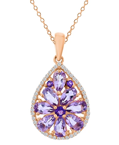 Rose De France & Amethyst Two-Stone 18" Pendant Necklace in 14k Rose Gold-Plated Sterling Silver