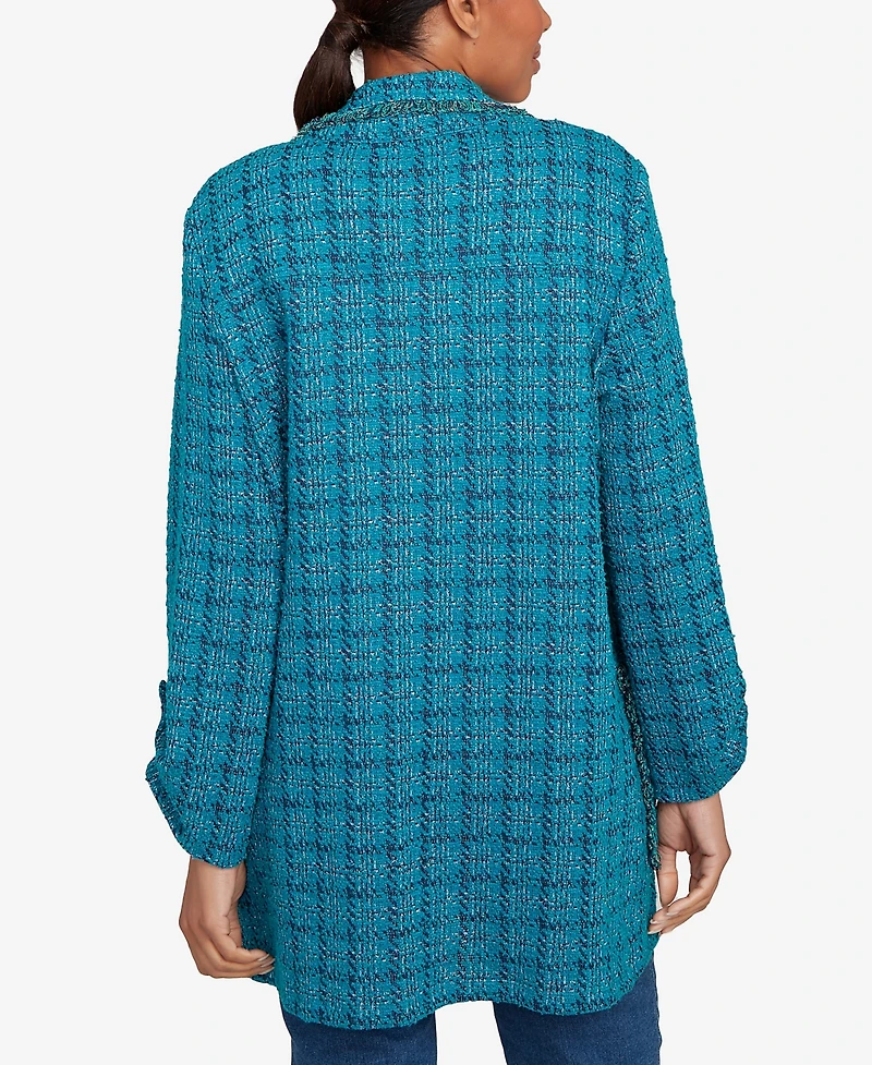 Ruby Rd. Petite Open Front Tweed Patch Pocket Jacket