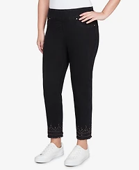 Ruby Rd. Petite Pull On Embroidered Hem Black Ankle Jeans