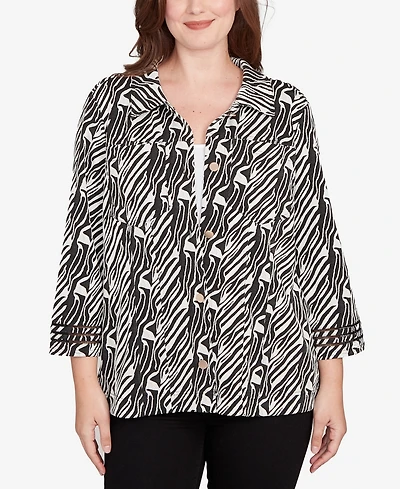 Ruby Rd. Petite Zebra Collared Knit Swing Jacket
