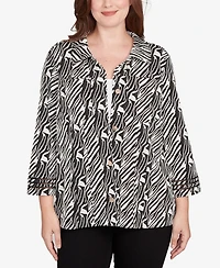 Ruby Rd. Petite Zebra Collared Knit Swing Jacket