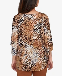 Ruby Rd. Petite Tie Dye Zebra Jacquard Textured Top