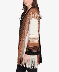 Ruby Rd. Petite Open Fringed Stripe Cardigan Sweater