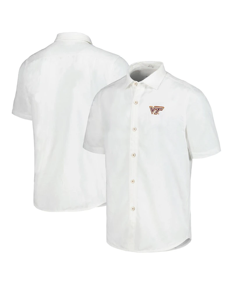 Tommy Bahama Men's White Virginia Tech Hokies Coconut Point Palm Vista IslandZone Camp Button-Up Shirt