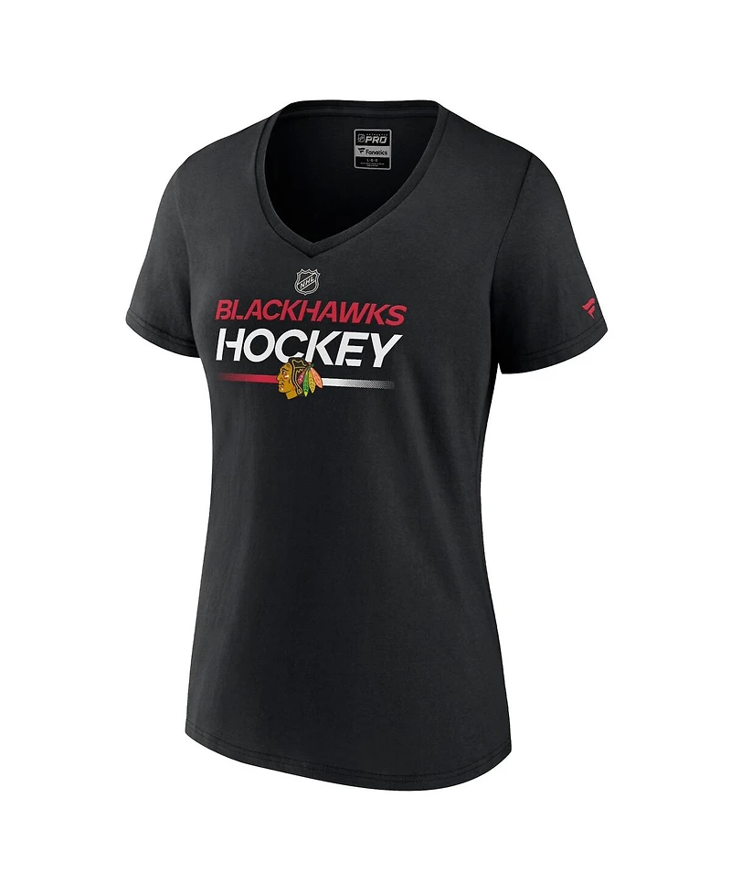 Fanatics Women's Black Chicago Blackhawks Authentic Pro V-Neck T-Shirt
