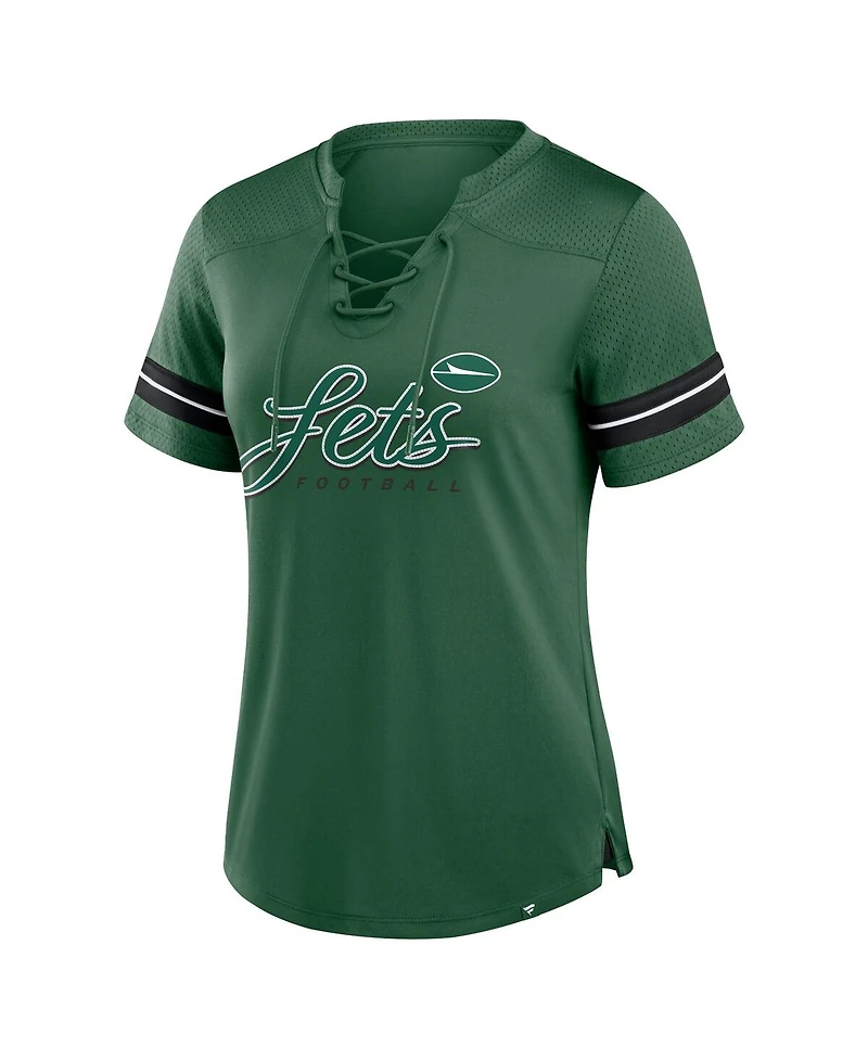 Fanatics Women's Green New York Jets Play Script Lace-Up T-Shirt