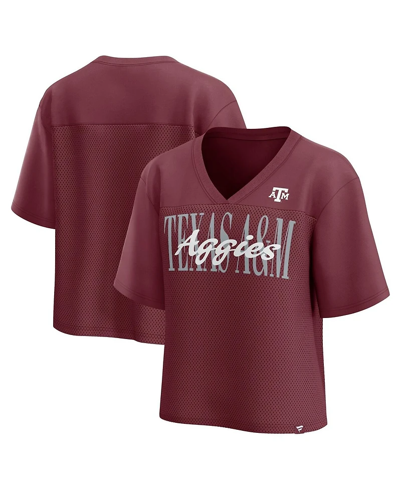 Fanatics Women's Maroon Texas A&M Aggies Tall Script Overlay Mesh V-Neck Fashion Top