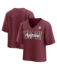 Fanatics Women's Maroon Texas A&M Aggies Tall Script Overlay Mesh V-Neck Fashion Top