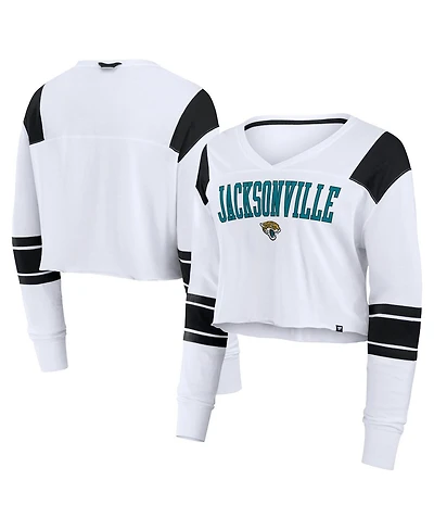 Fanatics Women's White Jacksonville Jaguars Stretch Cropped Fashion Long Sleeve T-Shirt